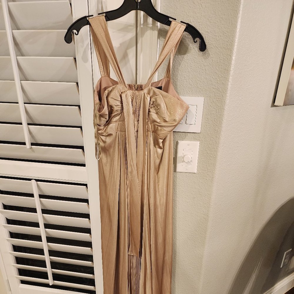 BCBGMaxazria Gold Shimmer Halter Dress - Small